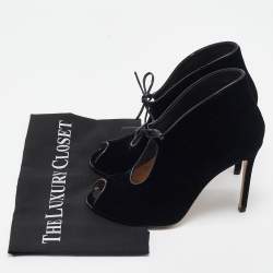 Pre Owned Gianvito Rossi Black Velvet Open Toe Booties Size 38.5