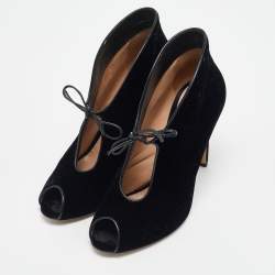 Pre Owned Gianvito Rossi Black Velvet Open Toe Booties Size 38.5