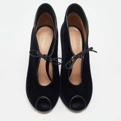 Pre Owned Gianvito Rossi Black Velvet Open Toe Booties Size 38.5