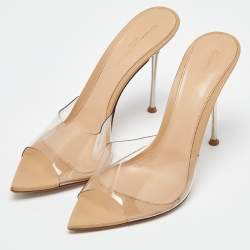 Pre Owned  Gianvito Rossi Clear/Beige PVC and Leather Elle Slide Sandals Size 39