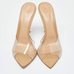 Pre Owned  Gianvito Rossi Clear/Beige PVC and Leather Elle Slide Sandals Size 39