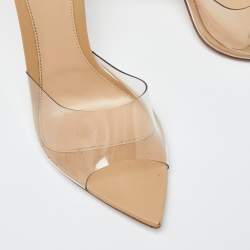 Pre Owned  Gianvito Rossi Clear/Beige PVC and Leather Elle Slide Sandals Size 39