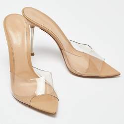 Pre Owned  Gianvito Rossi Clear/Beige PVC and Leather Elle Slide Sandals Size 39