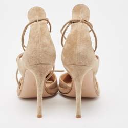 Pre Owned Gianvito Rossi Beige Suede Ankle Tie Pumps Size 37.5
