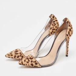 Pre Owned Gianvito Rossi Brown/Beige Leopard Print Calf Hair and PVC Plexi Pumps Size 39