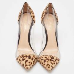 Pre Owned Gianvito Rossi Brown/Beige Leopard Print Calf Hair and PVC Plexi Pumps Size 39