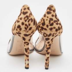 Pre Owned Gianvito Rossi Brown/Beige Leopard Print Calf Hair and PVC Plexi Pumps Size 39