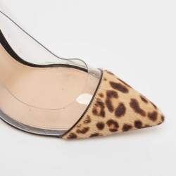 Pre Owned Gianvito Rossi Brown/Beige Leopard Print Calf Hair and PVC Plexi Pumps Size 39