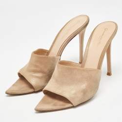 Pre Owned Gianvito Rossi Beige Textured Suede Elle Slide Sandals Size 39