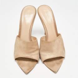 Pre Owned Gianvito Rossi Beige Textured Suede Elle Slide Sandals Size 39