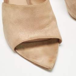 Pre Owned Gianvito Rossi Beige Textured Suede Elle Slide Sandals Size 39