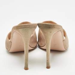 Pre Owned Gianvito Rossi Beige Textured Suede Elle Slide Sandals Size 39