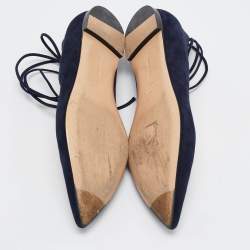 Gianvito Rossi Navy Blue Suede Femi Ankle Tie Ballet Flats Size 39.5