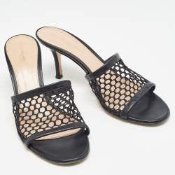 Gianvito Rossi Black Leather and Mesh Slide Sandals Size 38.5