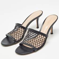 Gianvito Rossi Black Leather and Mesh Slide Sandals Size 38.5