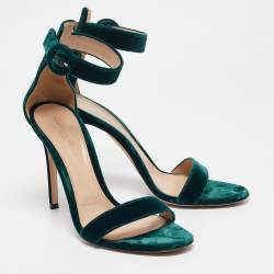 Gianvito Rossi Green Velvet Portofino  Ankle Strap Sandals Size 41