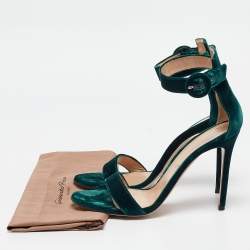 Gianvito Rossi Green Velvet Portofino  Ankle Strap Sandals Size 41