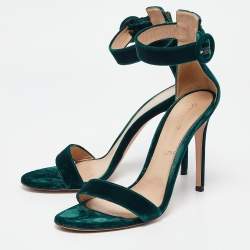 Gianvito Rossi Green Velvet Portofino  Ankle Strap Sandals Size 41