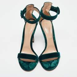 Gianvito Rossi Green Velvet Portofino  Ankle Strap Sandals Size 41