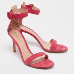 Pre Owned Gianvito Rossi Pink Suede Portofino Ankle Strap Sandals Size 40.5