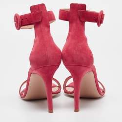 Pre Owned Gianvito Rossi Pink Suede Portofino Ankle Strap Sandals Size 40.5