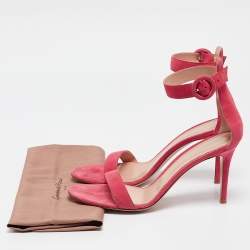 Pre Owned Gianvito Rossi Pink Suede Portofino Ankle Strap Sandals Size 40.5