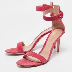 Pre Owned Gianvito Rossi Pink Suede Portofino Ankle Strap Sandals Size 40.5