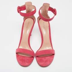 Pre Owned Gianvito Rossi Pink Suede Portofino Ankle Strap Sandals Size 40.5