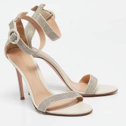 Gianvito Rossi Off White Suede Embellished Portofino Ankle Cuff Sandals Size 40