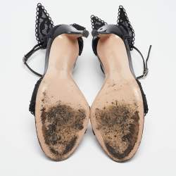 Pre Owned Gianvito Rossi Black Lace Bunny Ear Ankle Strap Sandals Size 38