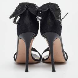 Pre Owned Gianvito Rossi Black Lace Bunny Ear Ankle Strap Sandals Size 38