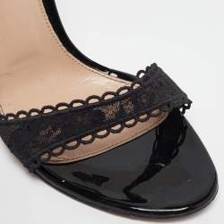 Pre Owned Gianvito Rossi Black Lace Bunny Ear Ankle Strap Sandals Size 38