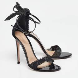 Pre Owned Gianvito Rossi Black Lace Bunny Ear Ankle Strap Sandals Size 38
