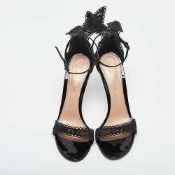 Pre Owned Gianvito Rossi Black Lace Bunny Ear Ankle Strap Sandals Size 38