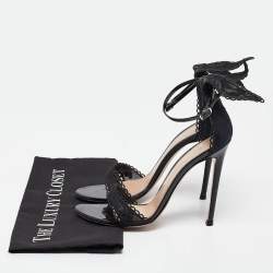 Pre Owned Gianvito Rossi Black Lace Bunny Ear Ankle Strap Sandals Size 38