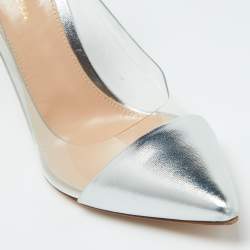 Pre Owned Gianvito Rossi Silver/Clear Leather and PVC Plexi Pumps Size 39