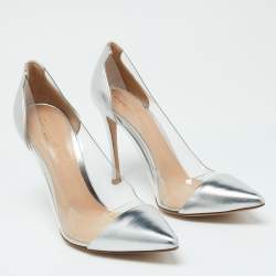 Pre Owned Gianvito Rossi Silver/Clear Leather and PVC Plexi Pumps Size 39