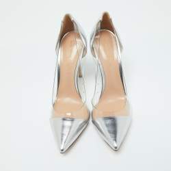 Pre Owned Gianvito Rossi Silver/Clear Leather and PVC Plexi Pumps Size 39