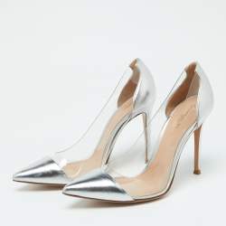 Pre Owned Gianvito Rossi Silver/Clear Leather and PVC Plexi Pumps Size 39