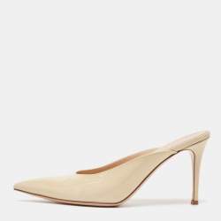 Pre Owned Gianvito Rossi Cream Patent Leather Paige Mules Size 40