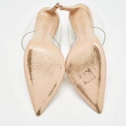 Pre Owned Gianvito Rossi Beige/Transparent Leather and PVC Virtua Pointed Toe Mules Size 40.5