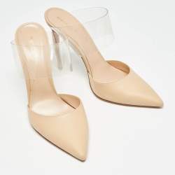 Pre Owned Gianvito Rossi Beige/Transparent Leather and PVC Virtua Pointed Toe Mules Size 40.5