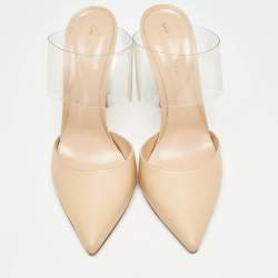 Pre Owned Gianvito Rossi Beige/Transparent Leather and PVC Virtua Pointed Toe Mules Size 40.5