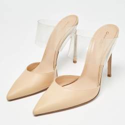 Pre Owned Gianvito Rossi Beige/Transparent Leather and PVC Virtua Pointed Toe Mules Size 40.5