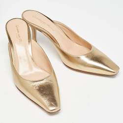 Pre Owned Gianvito Rossi Gold Leather Lindsay Mules Size 35.5