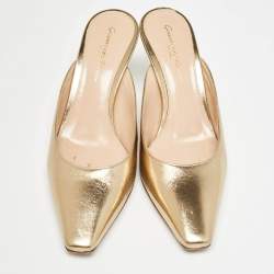 Pre Owned Gianvito Rossi Gold Leather Lindsay Mules Size 35.5