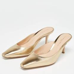 Pre Owned Gianvito Rossi Gold Leather Lindsay Mules Size 35.5