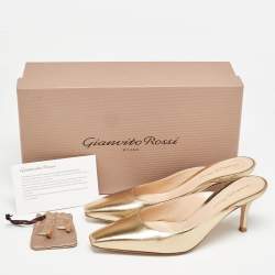 Pre Owned Gianvito Rossi Gold Leather Lindsay Mules Size 35.5