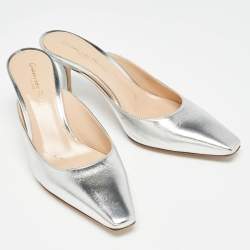 Pre Owned Gianvito Rossi Silver Leather Lindsay Mules Size 35.5