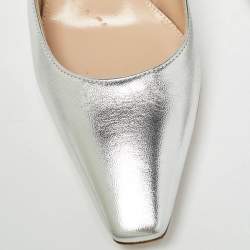 Pre Owned Gianvito Rossi Silver Leather Lindsay Mules Size 35.5